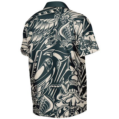 Abstract B&W Spread Collar Short Sleeve Shirt