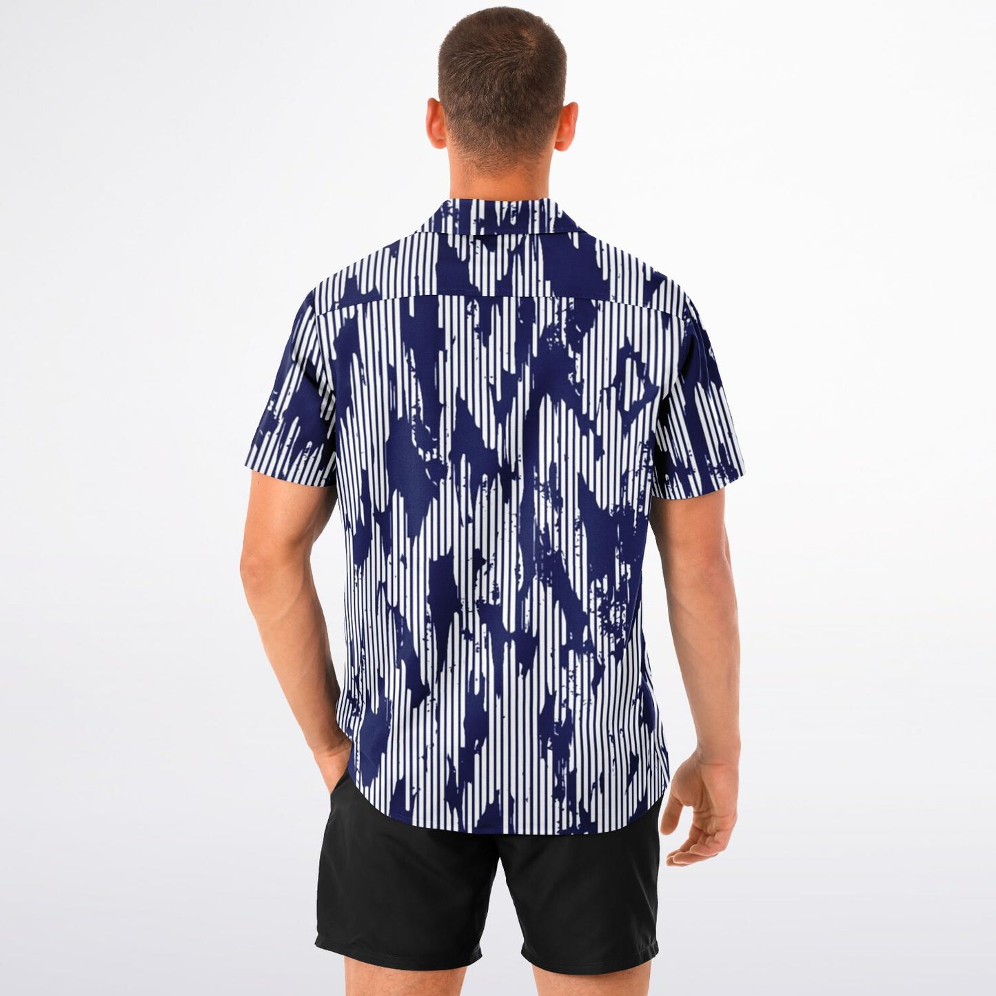 Blue Abstract Spread Collar Short Sleeve Shirt
