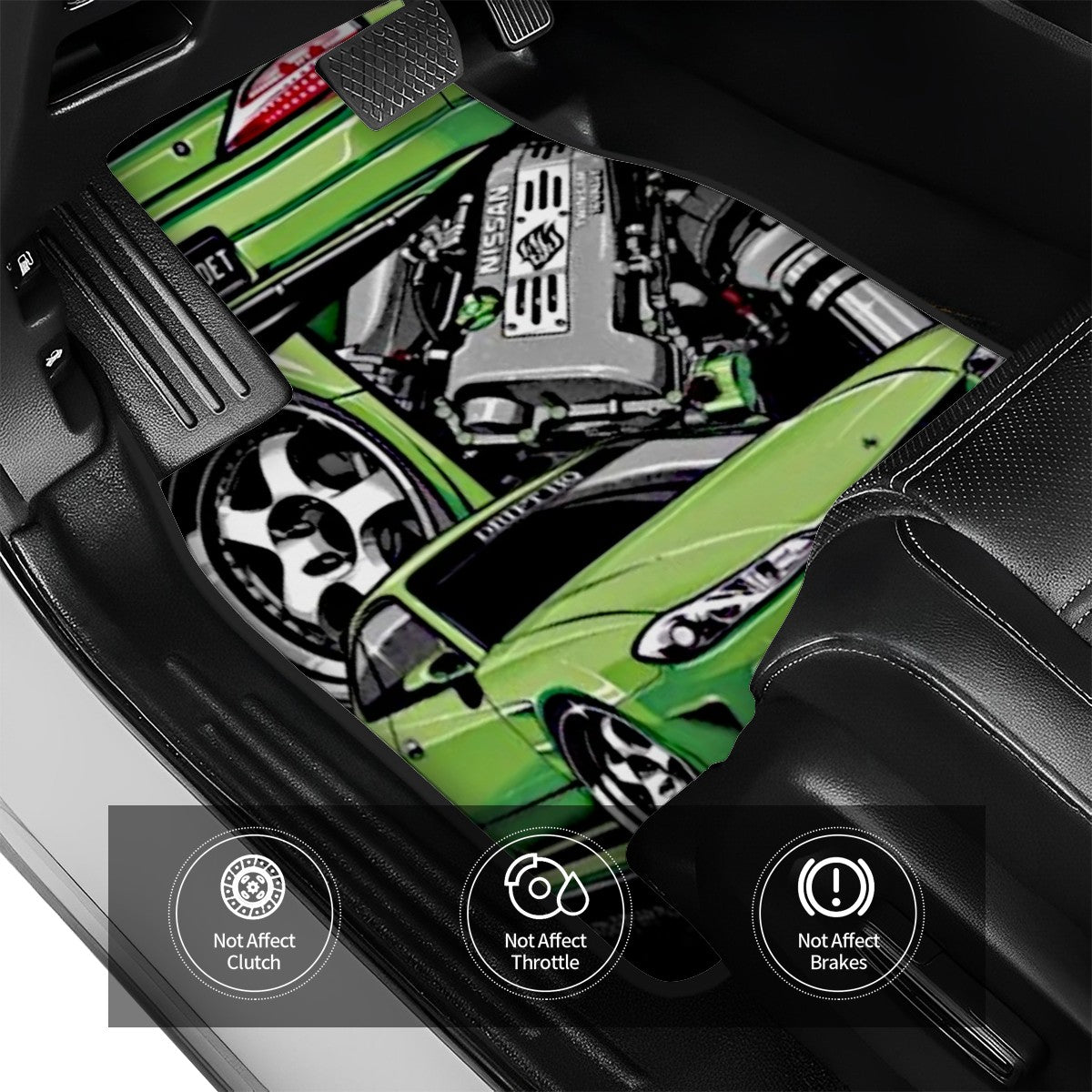 Green silvia s15 illustration car floor mat context mockup with specs.