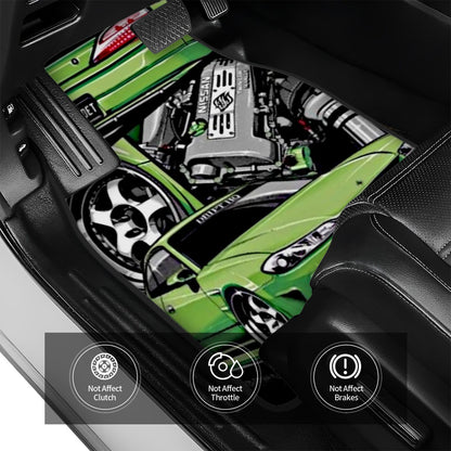 Green silvia s15 illustration car floor mat context mockup with specs.
