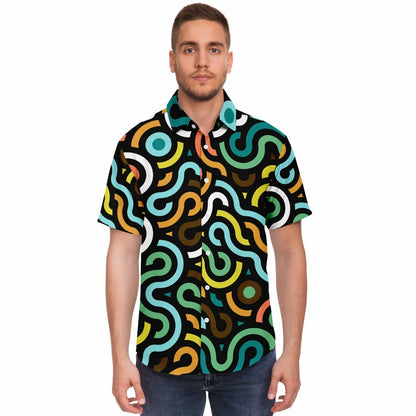 Colored Doodle Art Short Sleeve Button Down Shirt - AOP