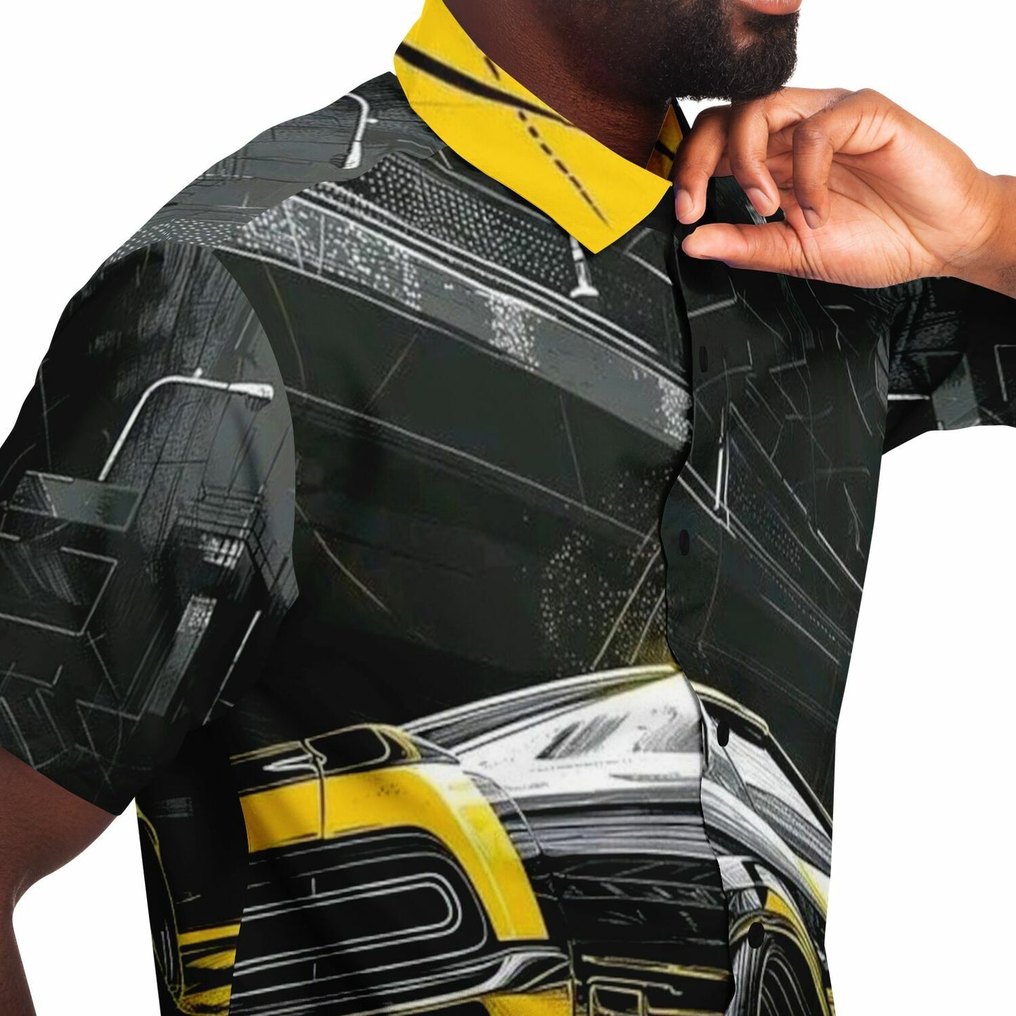 American Muscle Illustration Short Sleeve Button Down Shirt - AOP