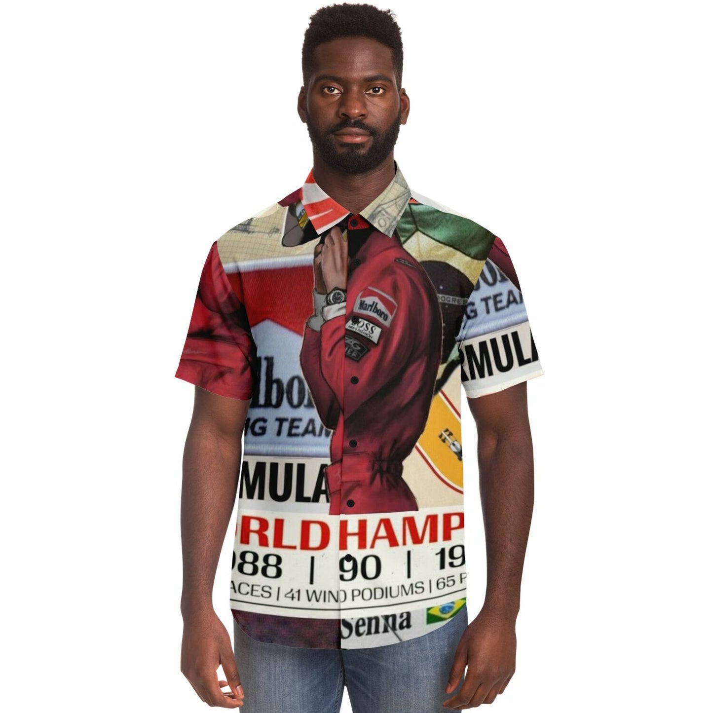 Senna F1 Poster Short Sleeve Button Down Shirt - AOP