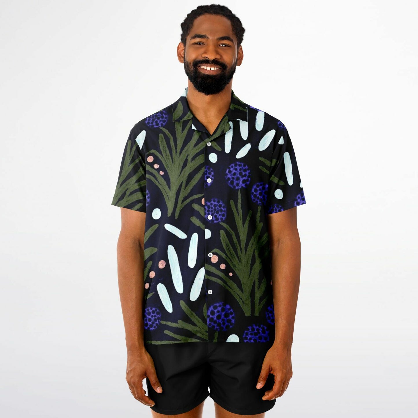 Floral Pattern Spread Collar Short Sleeve Shirt