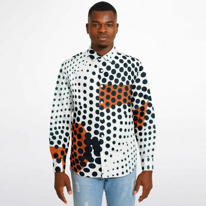 Impression Photo Pattern Long Sleeve Button Down Shirt - AOP