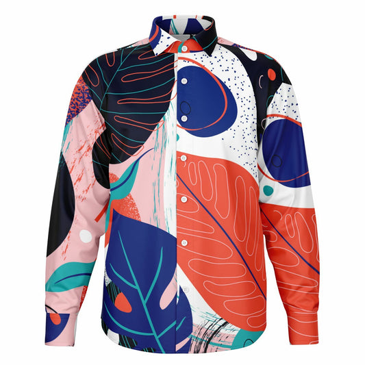 Abstract Leaves Painting Long Sleeve Button Down Shirt - AOP