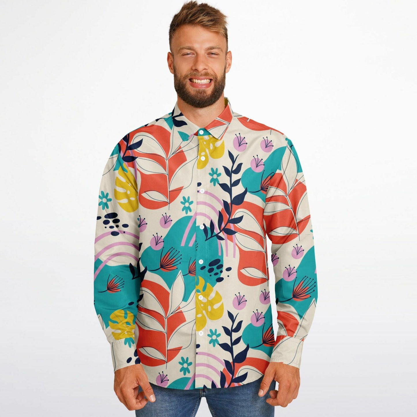 Floral Painting Long Sleeve Button Down Shirt - AOP
