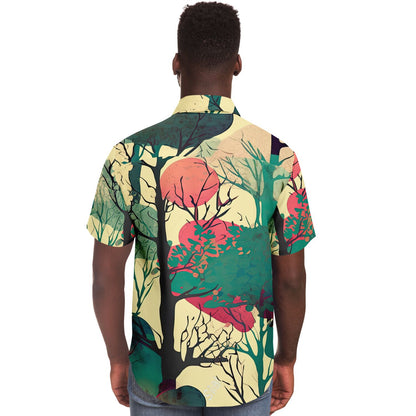 Forest Trees in Autumn Short Sleeve Button Down Shirt - AOP