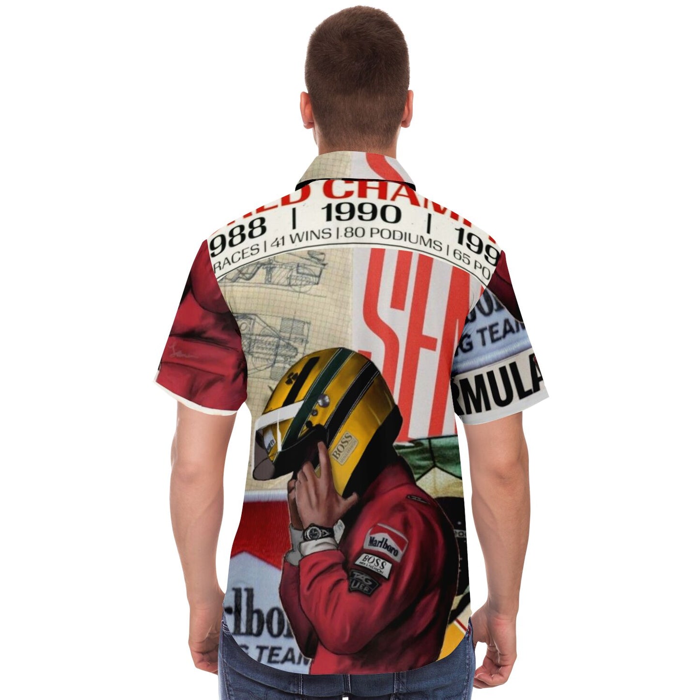 Senna F1 Poster Short Sleeve Button Down Shirt - AOP