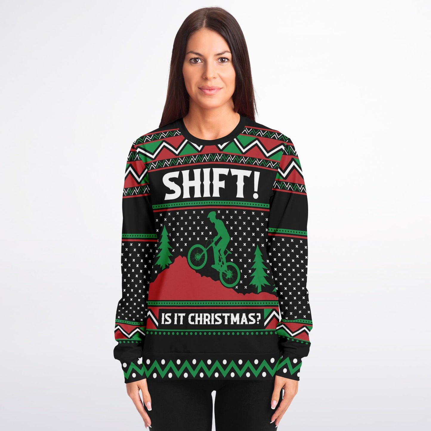 Shift Is it Christmas Funny Mountain Biker Printed Sweatshirt