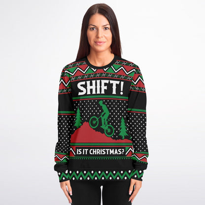 Shift Is it Christmas Funny Mountain Biker Printed Sweatshirt