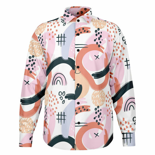 Abstract Art Hand Drawn Long Sleeve Button Down Shirt - AOP