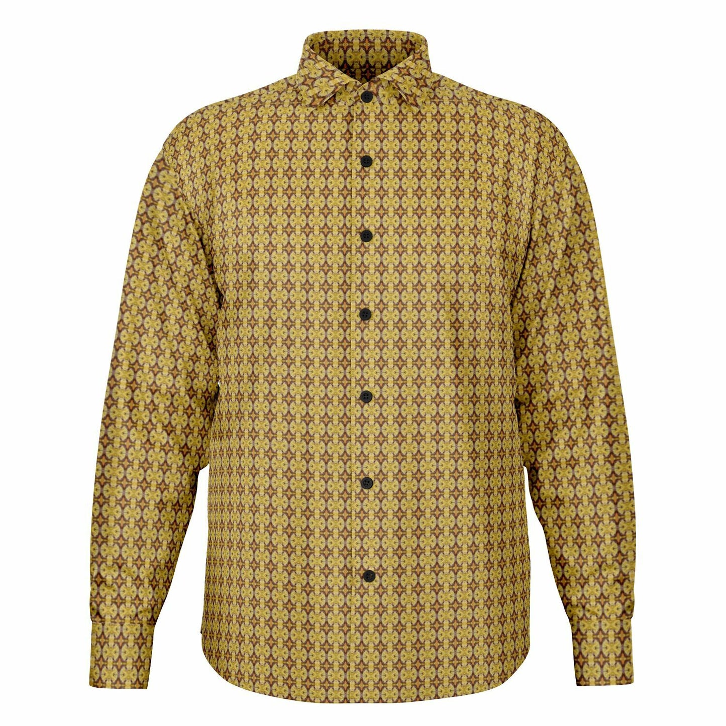Unique Golden Pattern Long Sleeve Button Down Shirt - AOP