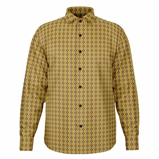 Unique Golden Pattern Long Sleeve Button Down Shirt - AOP