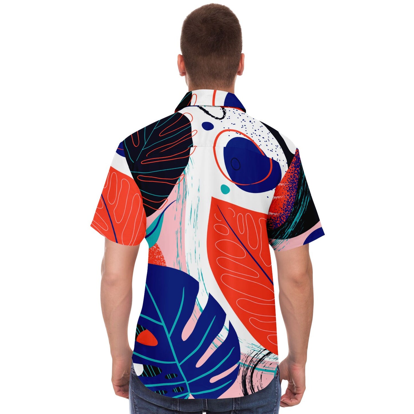 Abstract Leaves Painting Short Sleeve Button Down Shirt - AOP
