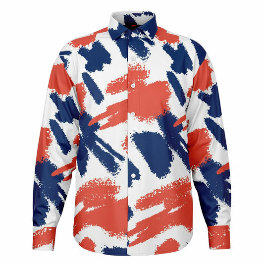 Red and Blue Brushstroke Long Sleeve Button Down Shirt - AOP