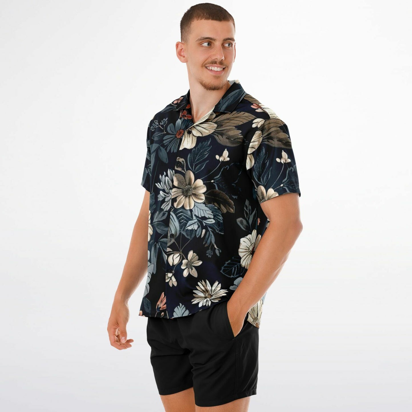 Floral Navy Spread Collar Short Sleeve Shirt