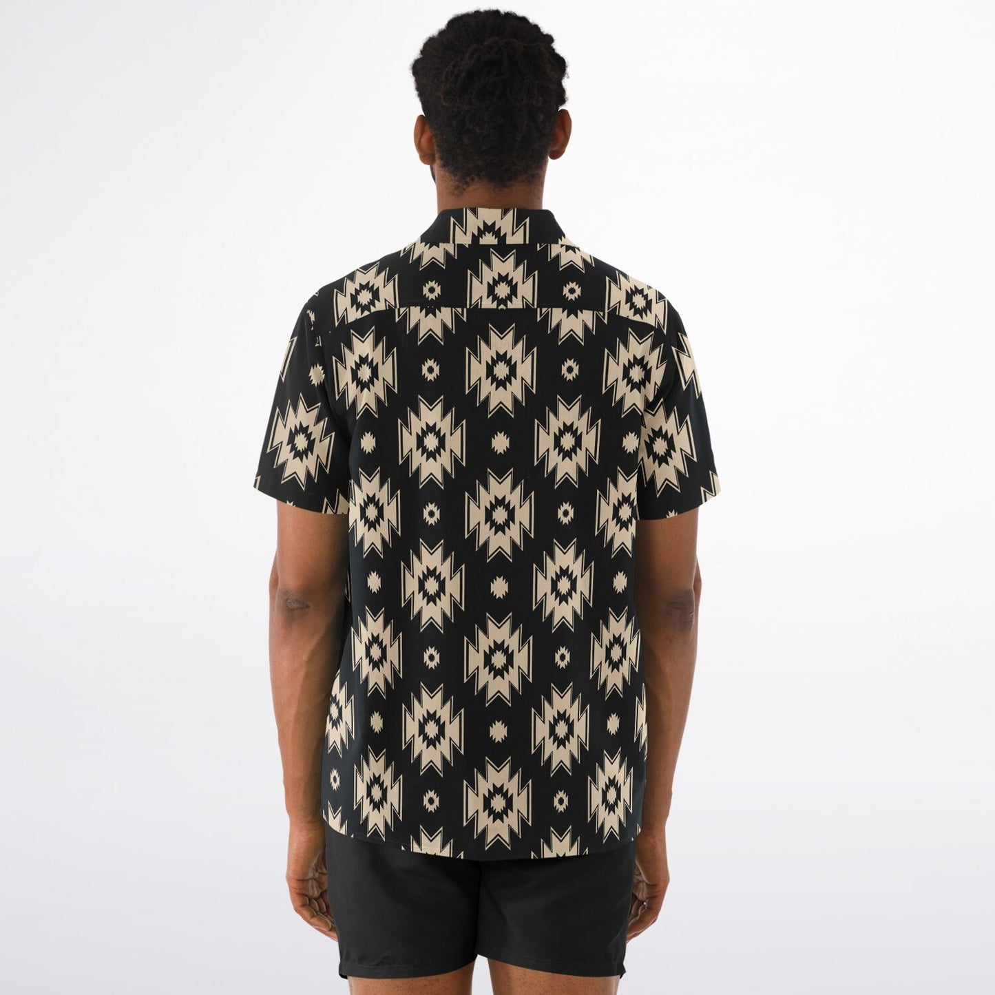 Tribal Pattern Spread Collar Short Sleeve Shirt