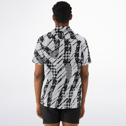 B&W Abstract Spread Collar Short Sleeve Shirt