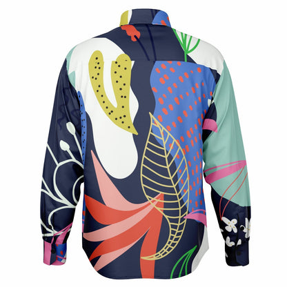 Floral Garden Hand Drawing Long Sleeve Button Down Shirt - AOP