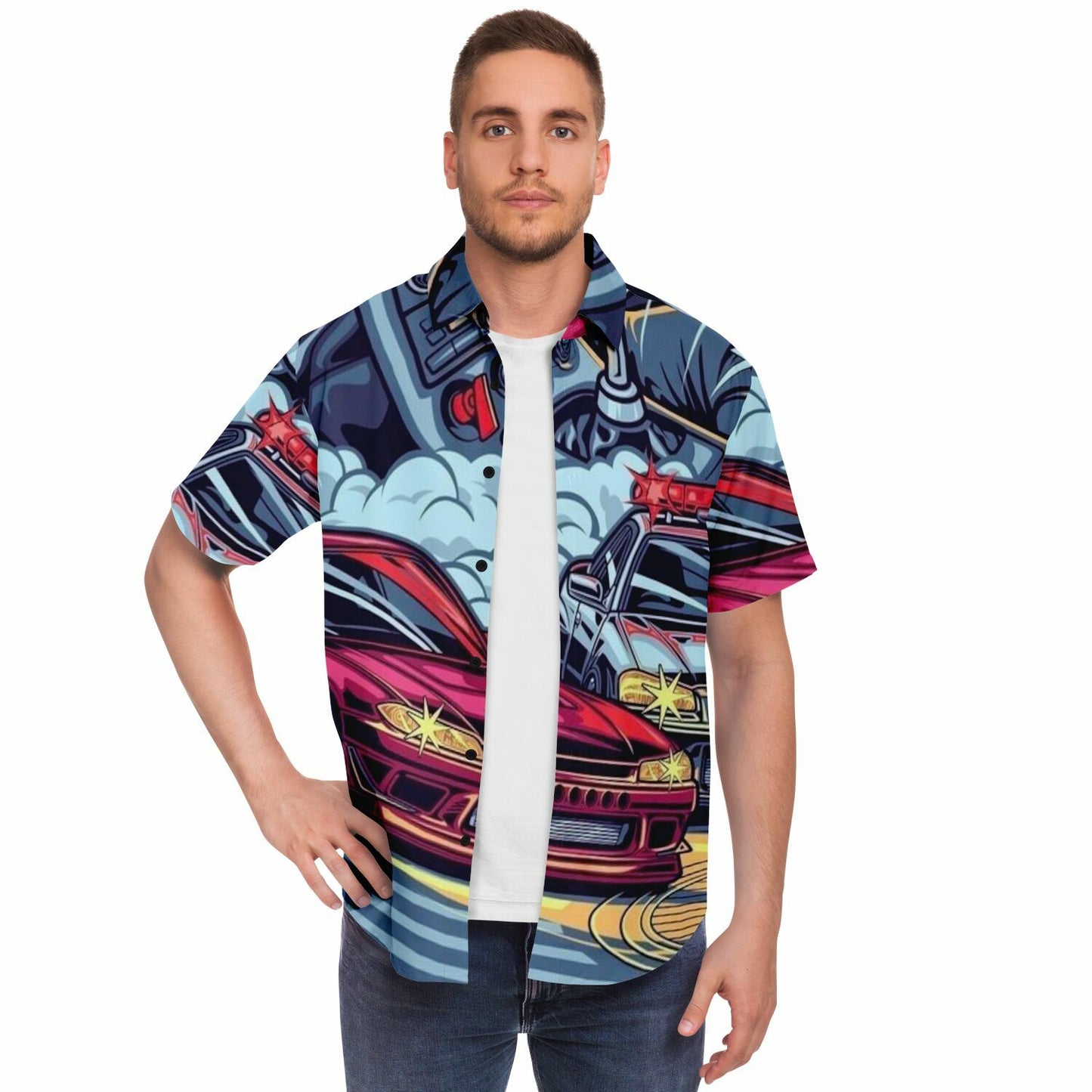 Silvia Illustration Short Sleeve Button Down Shirt - AOP