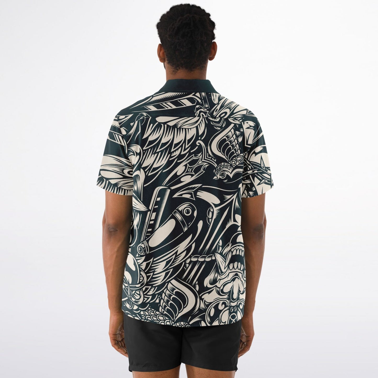 Abstract B&W Spread Collar Short Sleeve Shirt