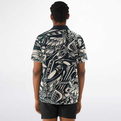 Abstract B&W Spread Collar Short Sleeve Shirt