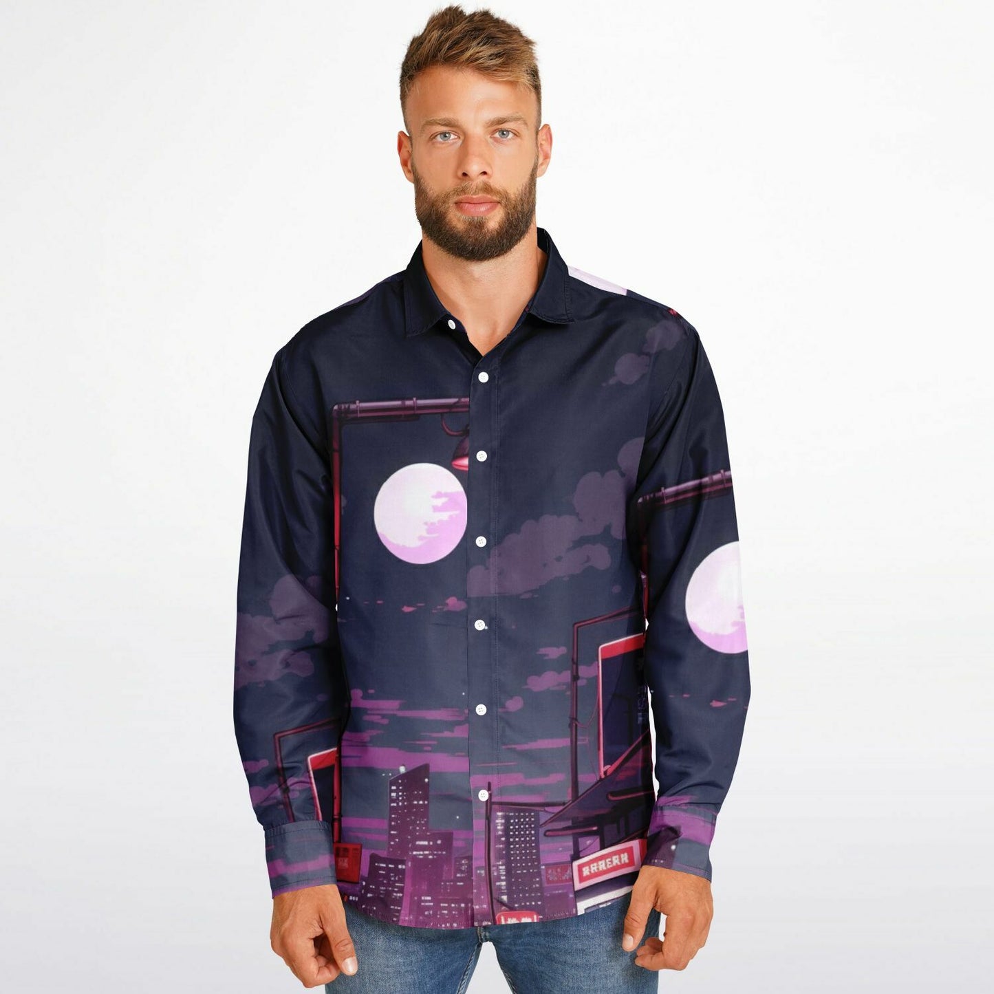 AE86 Illustration Long Sleeve Button Down Shirt - AOP