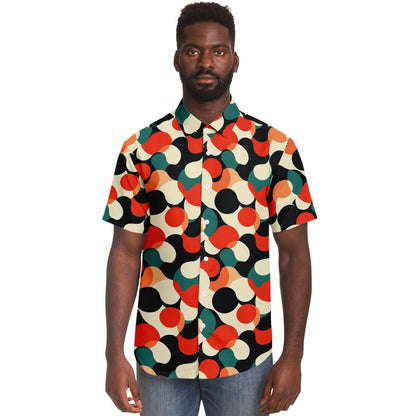 Abstract Color Pattern Short Sleeve Button Down Shirt - AOP