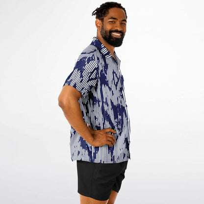 Blue Abstract Spread Collar Short Sleeve Shirt