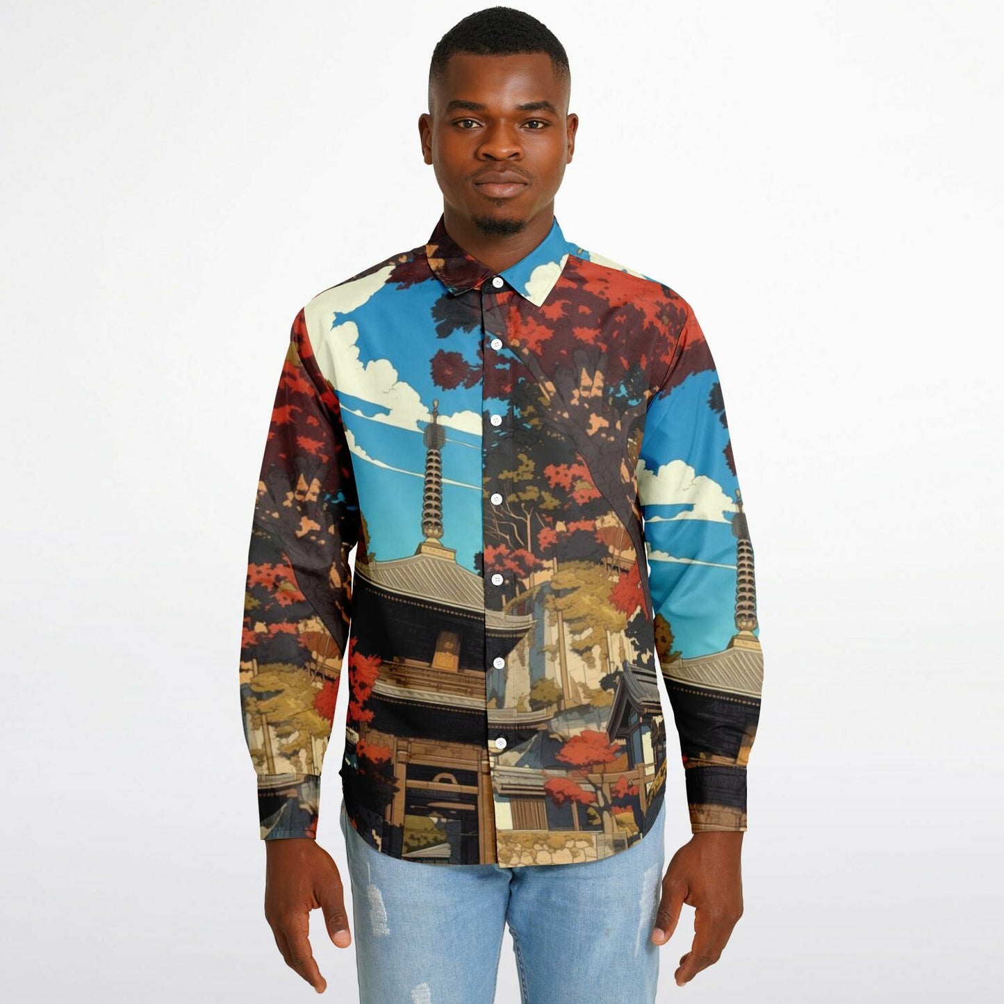 Turbo S Illustration Art Long Sleeve Button Down Shirt - AOP