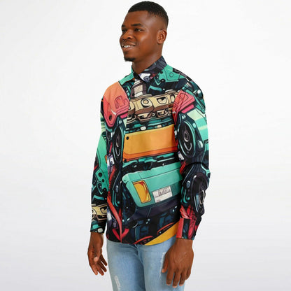 Engine illustration Long Sleeve Button Down Shirt - AOP