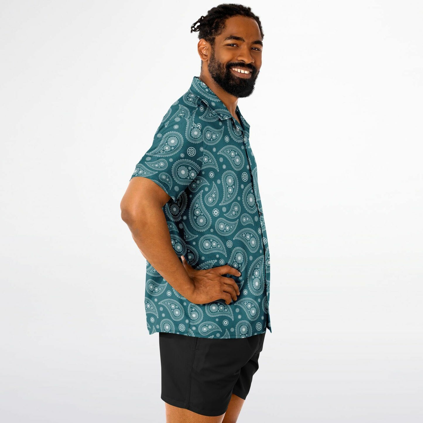 Paisley Pattern Spread Collar Short Sleeve Shirt