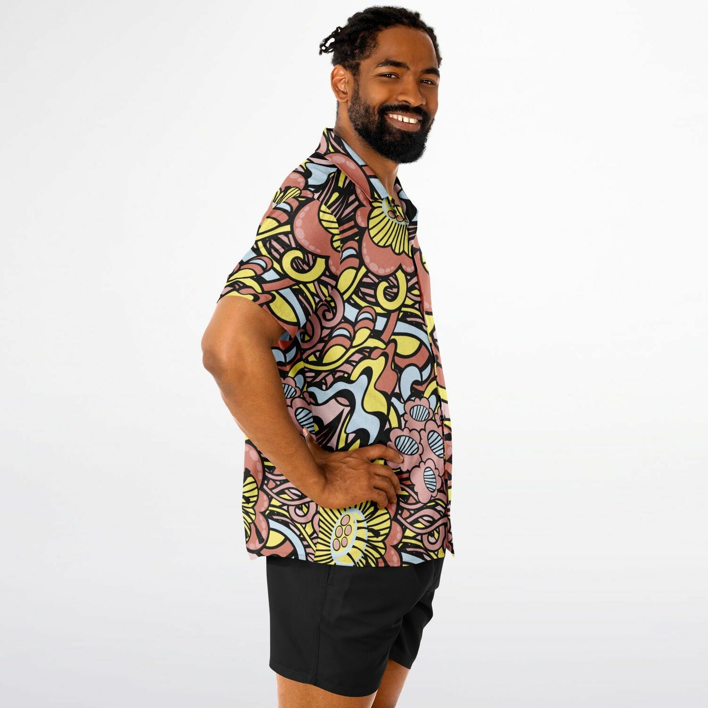 Floral Abstract Spread Collar Short Sleeve Shirt