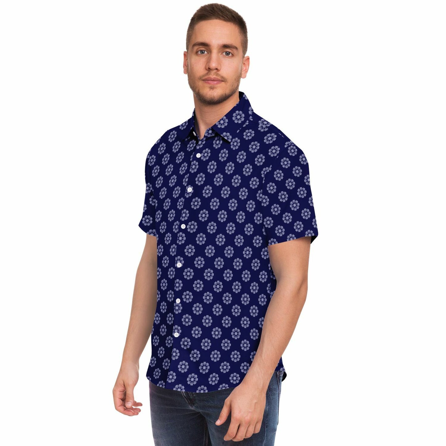 Geometric Circle Pattern Short Sleeve Button Down Shirt - AOP