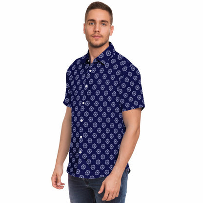 Geometric Circle Pattern Short Sleeve Button Down Shirt - AOP