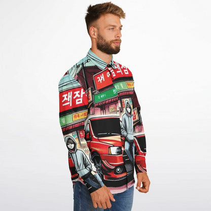 Japanese Street Painting Artwork Long Sleeve Button Down Shirt - AOP