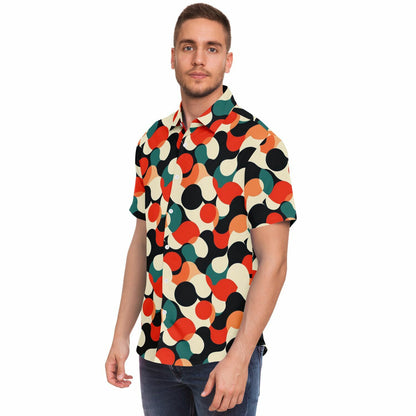 Abstract Color Pattern Short Sleeve Button Down Shirt - AOP