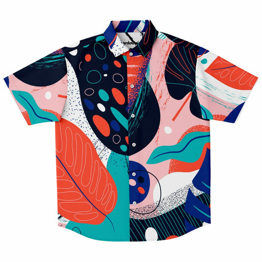 Abstract Leaves Painting Short Sleeve Button Down Shirt - AOP