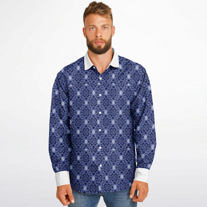 Purple Floral Seamless Pattern Long Sleeve Button Down Shirt - AOP