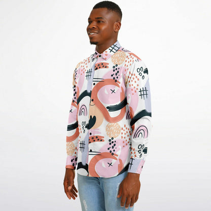 Abstract Art Hand Drawn Long Sleeve Button Down Shirt - AOP
