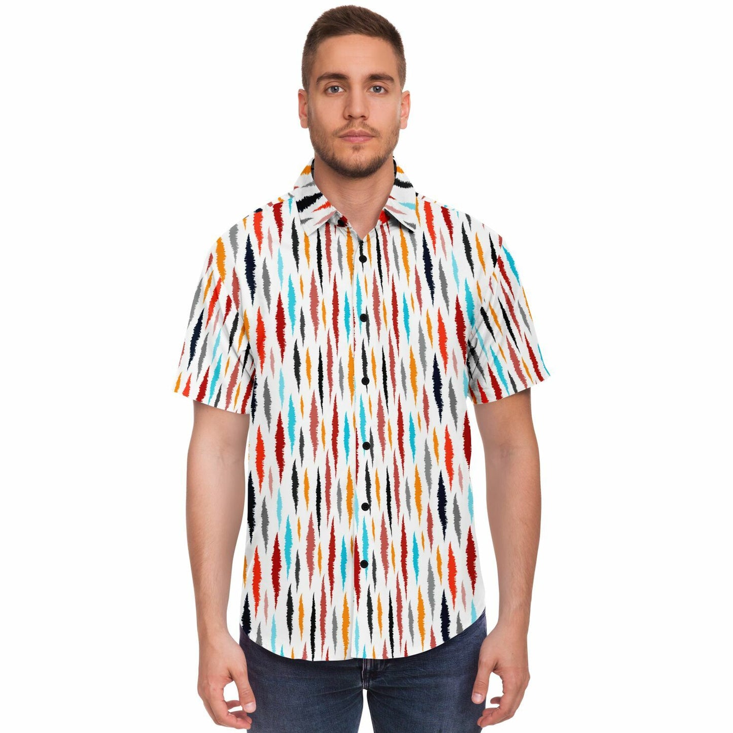 Colored Seamless Pattern Short Sleeve Button Down Shirt - AOP