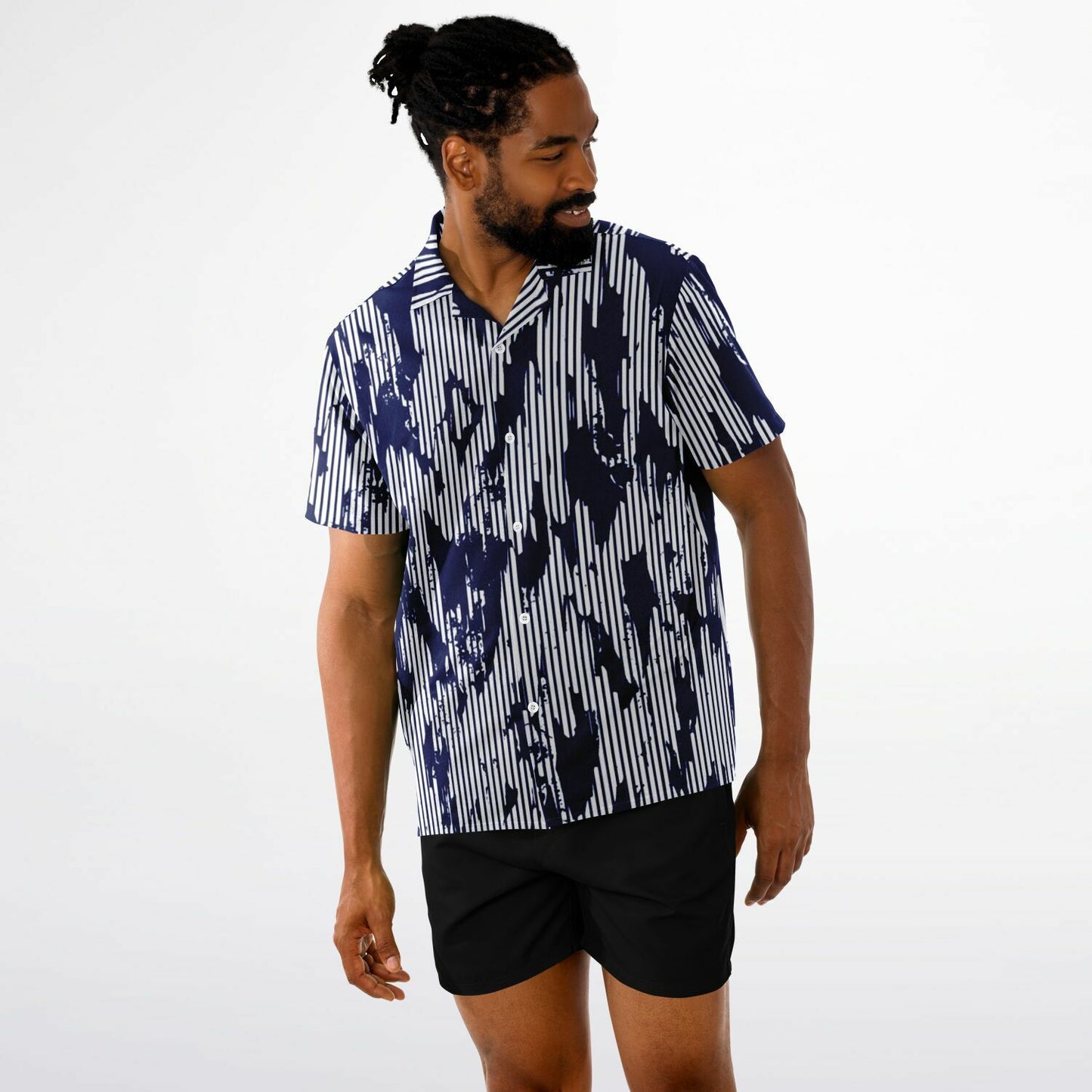 Blue Abstract Spread Collar Short Sleeve Shirt