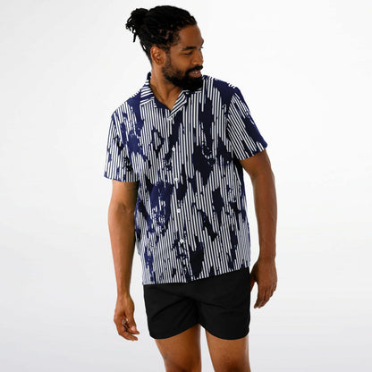 Blue Abstract Spread Collar Short Sleeve Shirt