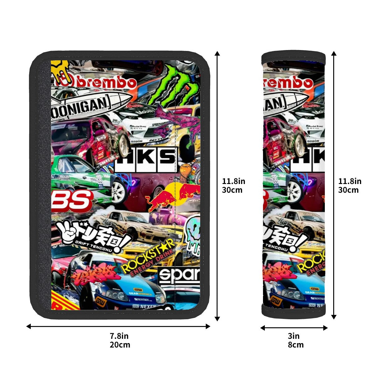 Jdm collage seat belt cover pads size chart.