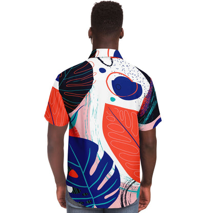 Abstract Leaves Painting Short Sleeve Button Down Shirt - AOP