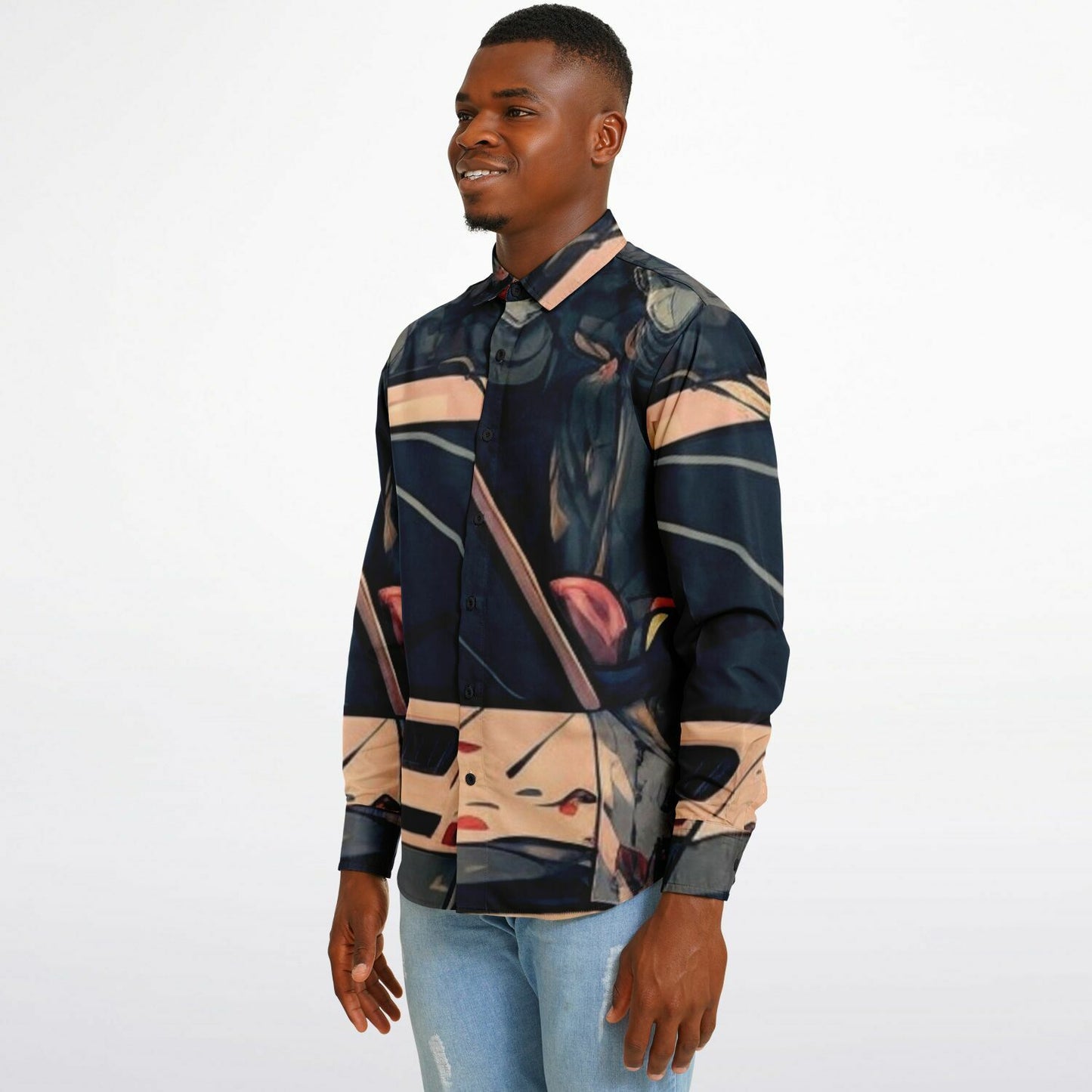 Japanese Illustration JDM Art Long Sleeve Button Down Shirt - AOP