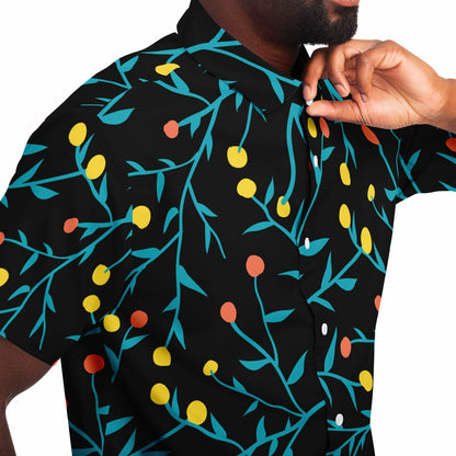 Tropical Pattern Short Sleeve Button Down Shirt - AOP