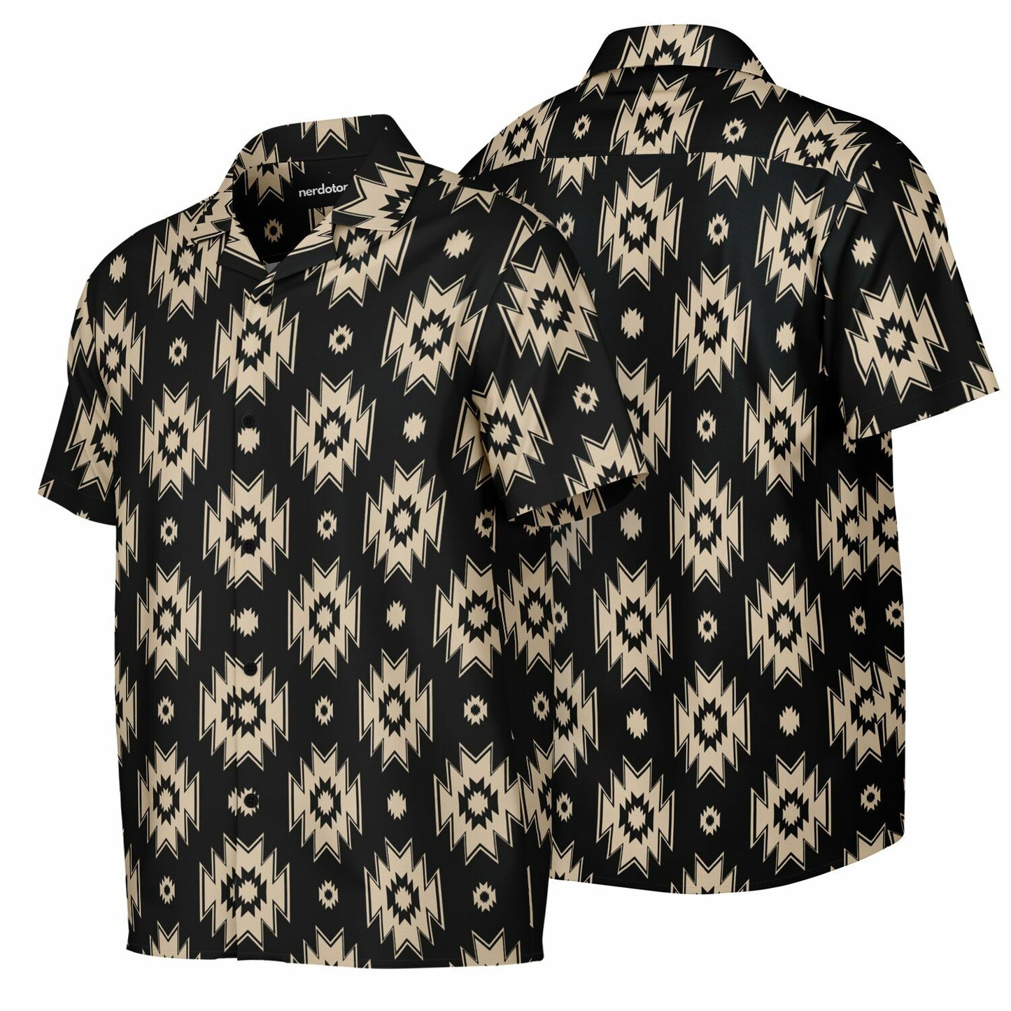 Tribal Pattern Spread Collar Short Sleeve Shirt