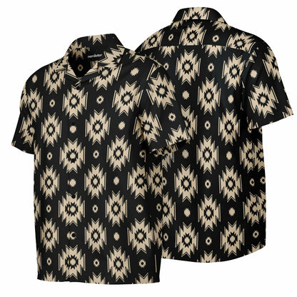 Tribal Pattern Spread Collar Short Sleeve Shirt